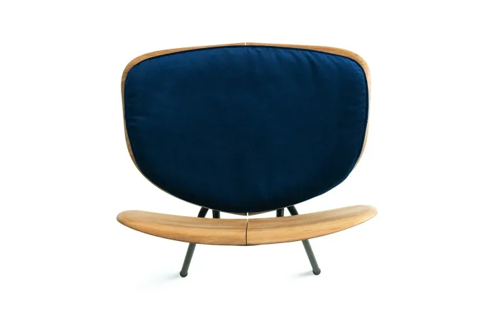 Agave collection lounge armchair with shaped seat cushion Velvet Blue top view