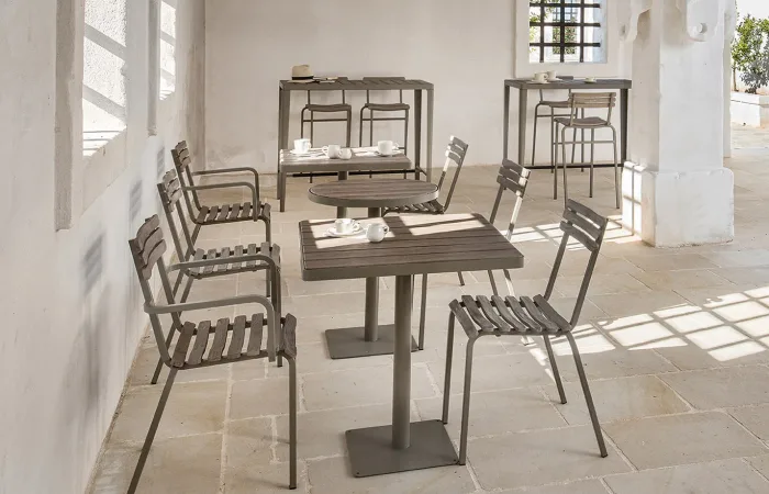 Laren Dining Table with Laren Stacking Armchair and Bar Stool