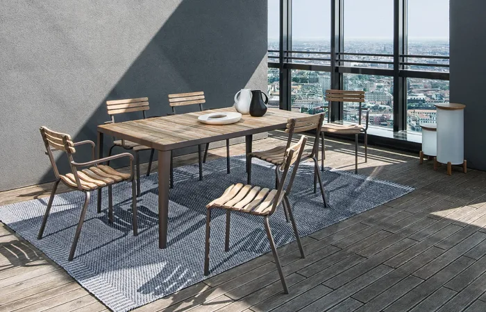 Laren Dining Table with Laren Stacking Chair and Stacking Armchair